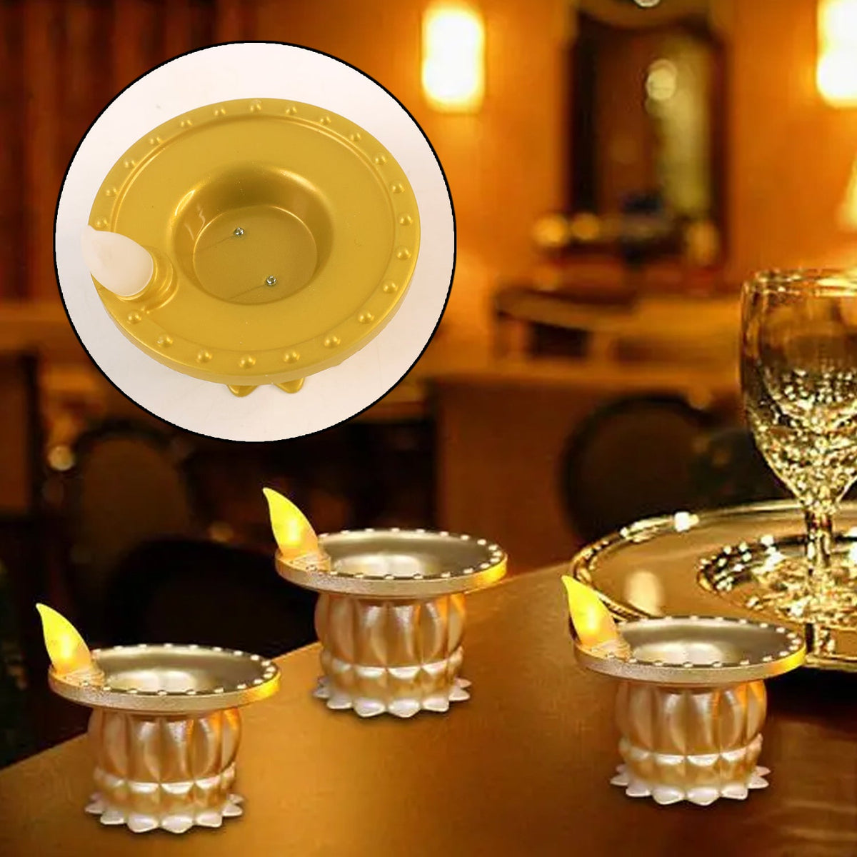 Water-Sensor LED Diyas – Set of 12, Golden