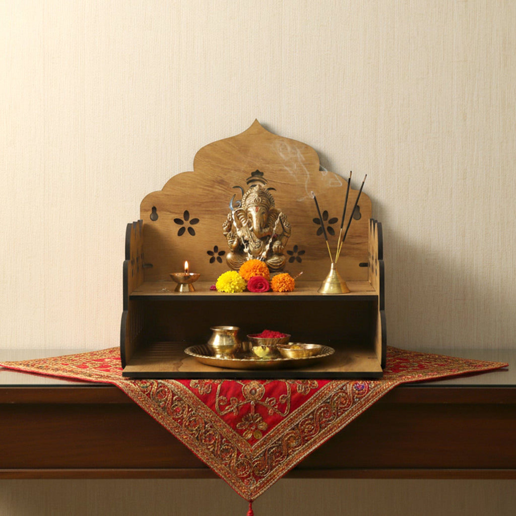 Wooden Home Mandir with Ganesha Design – Tabletop