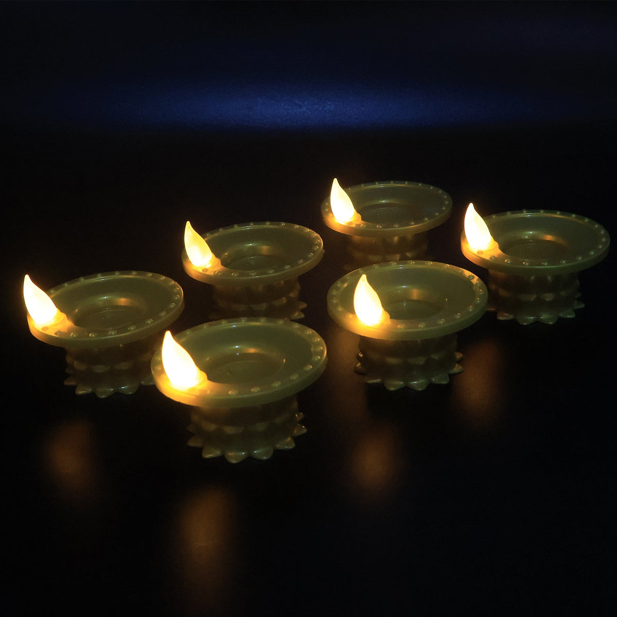 Water-Sensor LED Diyas – Set of 12, Golden