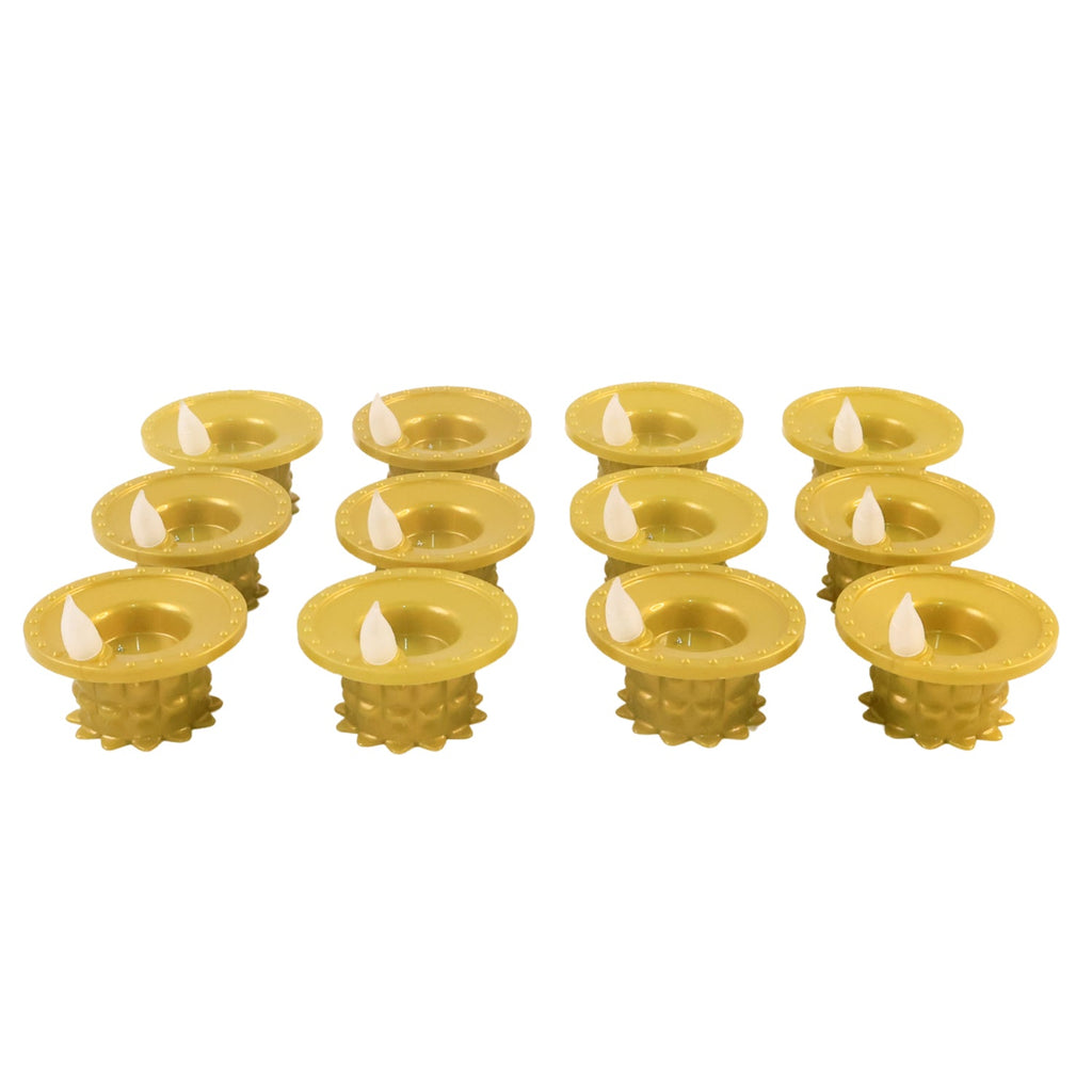 Water-Sensor LED Diyas – Set of 12, Golden