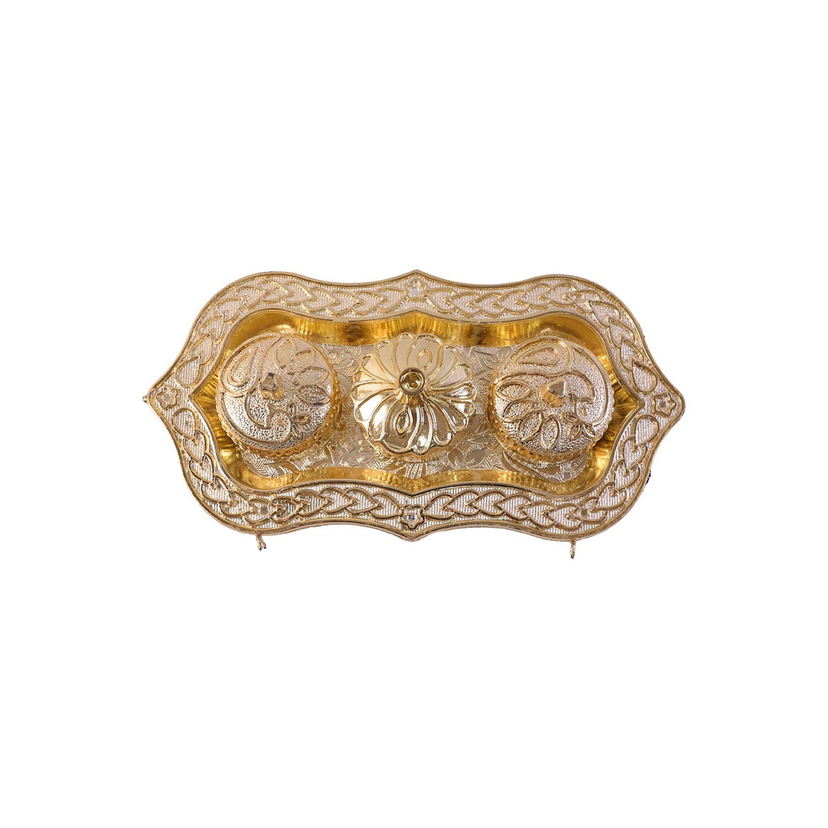Complete Pooja Thali Set – Meenakari Thali, 8-inch Chowki & Kumkum Holder
