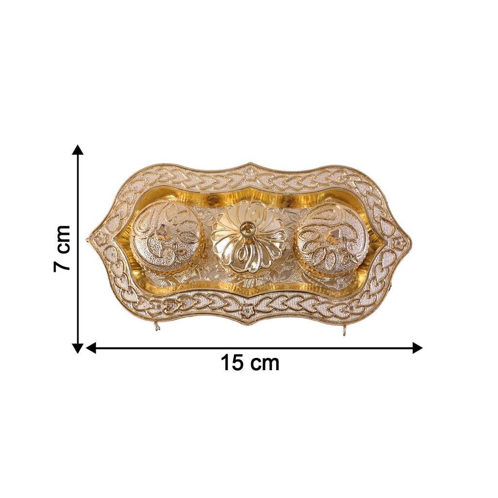 Complete Pooja Thali Set – Meenakari Thali, 8-inch Chowki & Kumkum Holder