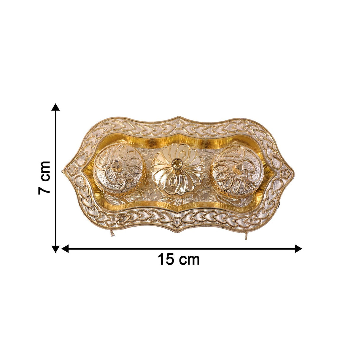 Complete Pooja Thali Set – Meenakari Thali, 8-inch Chowki & Kumkum Holder