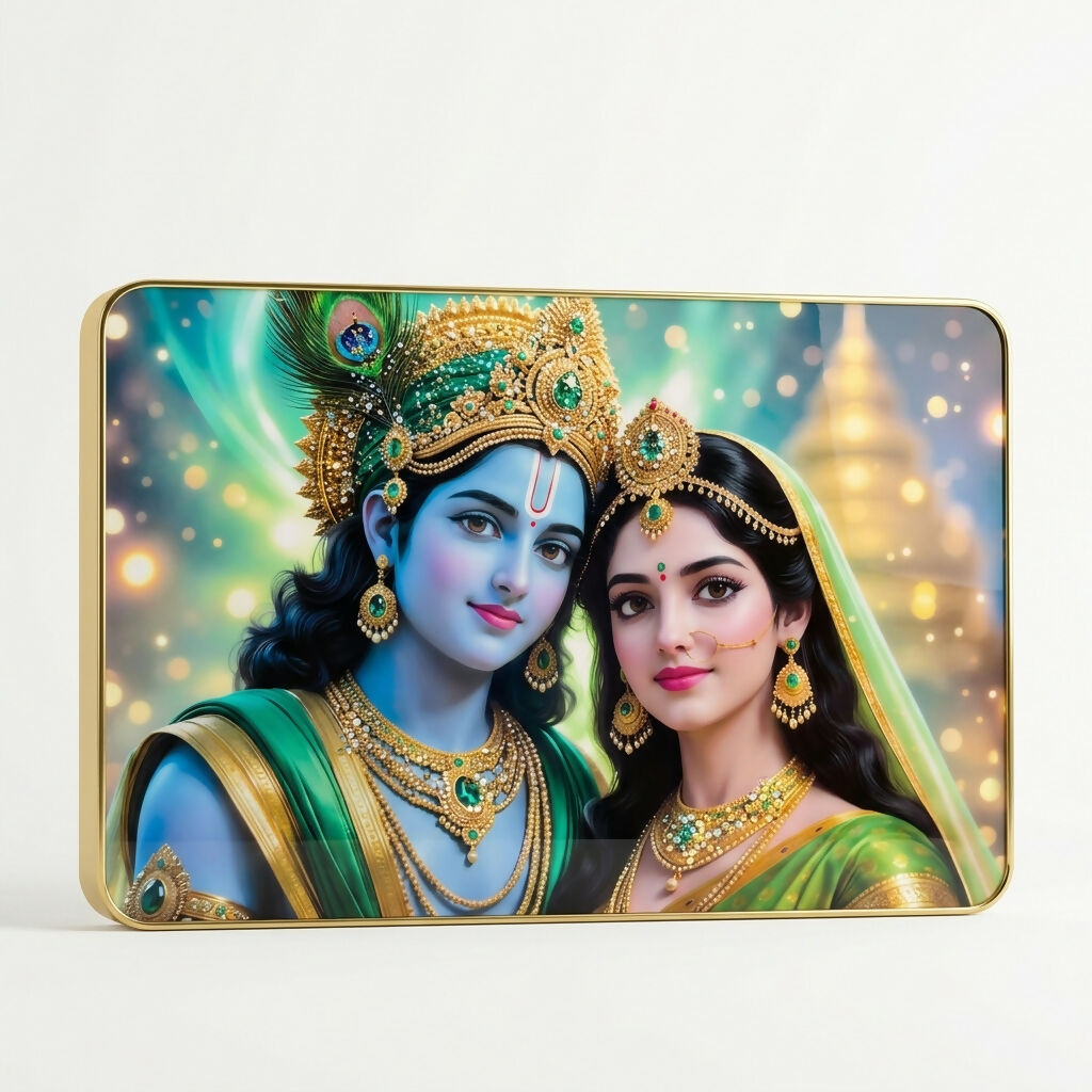 Radha Krishna Gold-Framed Picture – For Mandir & Wall