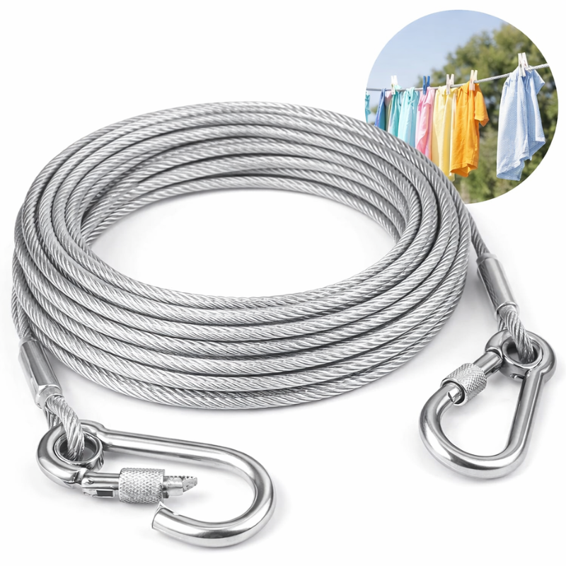 Heavy-Duty Steel Cloth Drying Rope with Hooks – 5 m