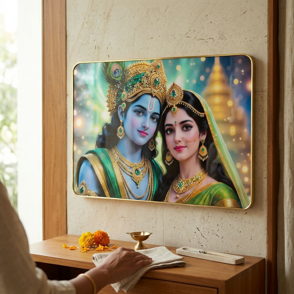 Radha Krishna Gold-Framed Picture – For Mandir & Wall
