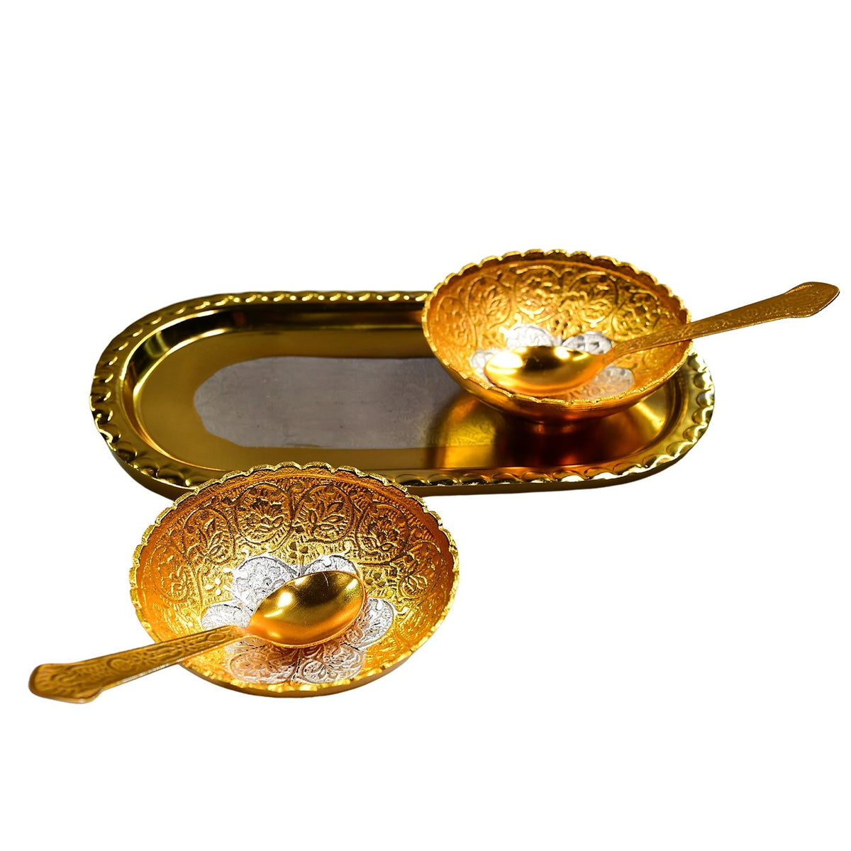 Gold & Silver Finish Serving Set in Red Velvet Gift Box