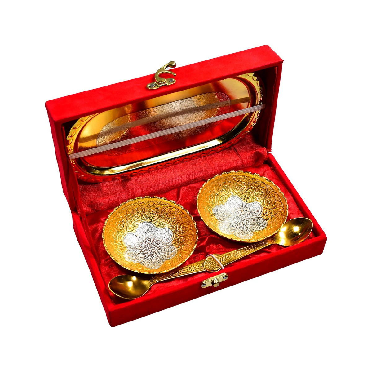 Gold & Silver Finish Serving Set in Red Velvet Gift Box