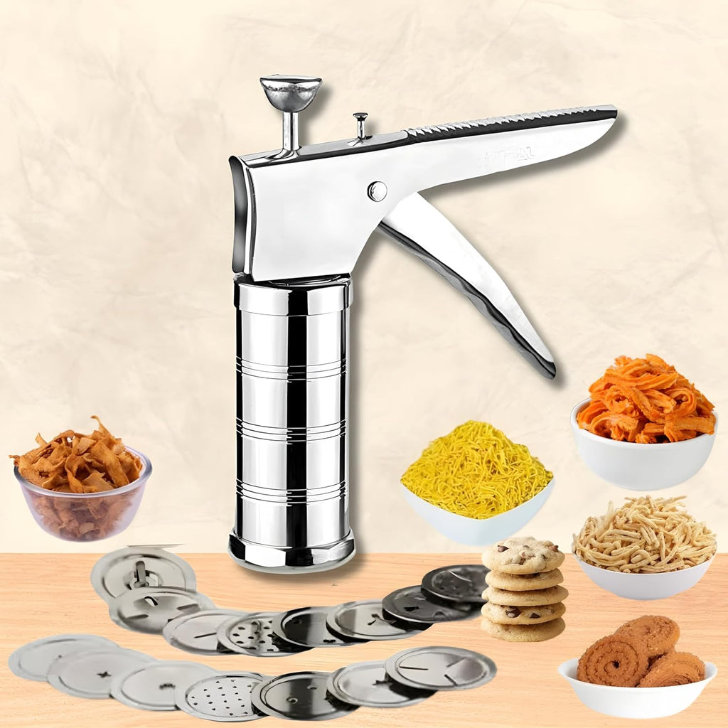 15-in-1 Stainless Steel Kitchen Press – Murukku, Chakli & Sev Maker