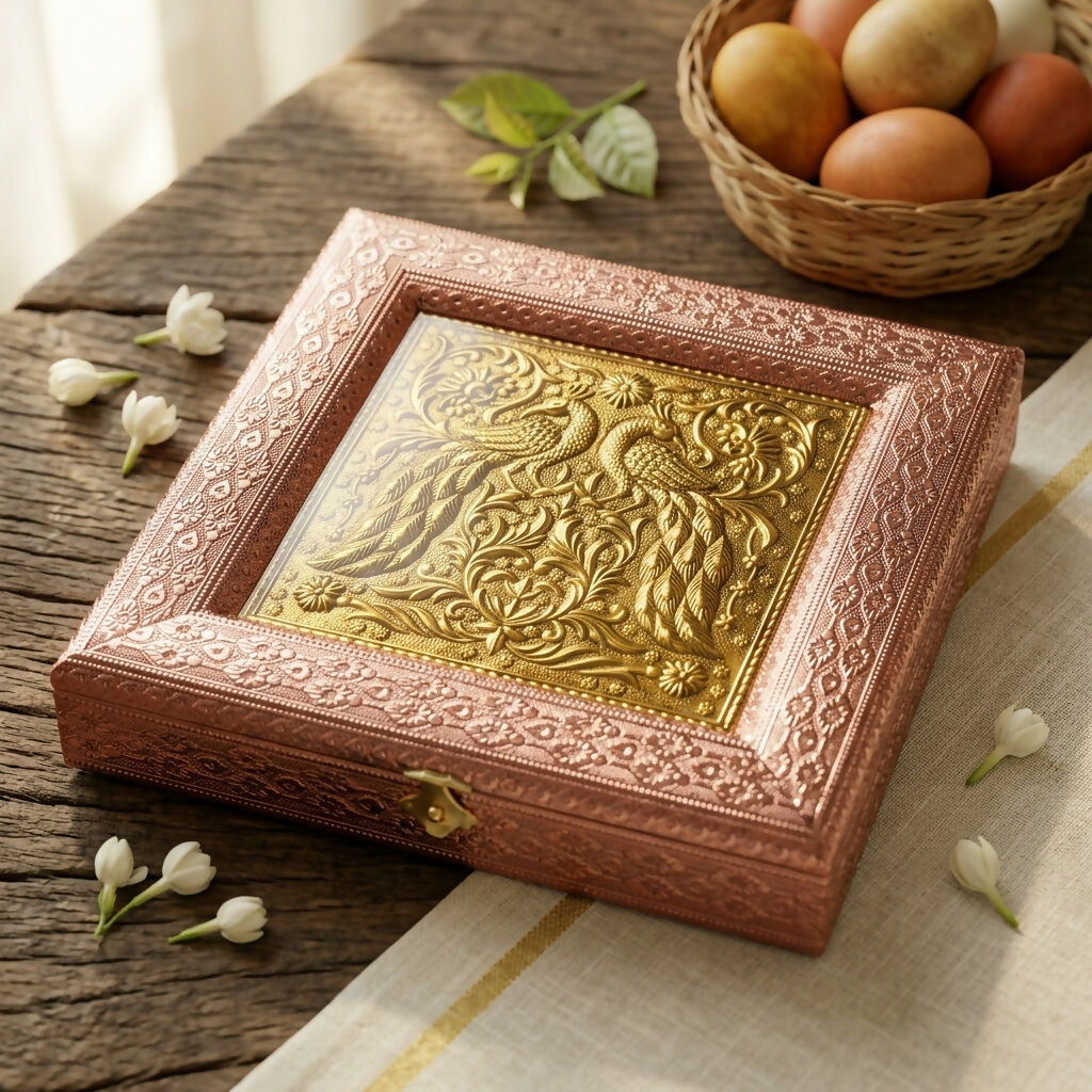 Peacock Embossed Dry Fruit Box – 8 × 8 inch