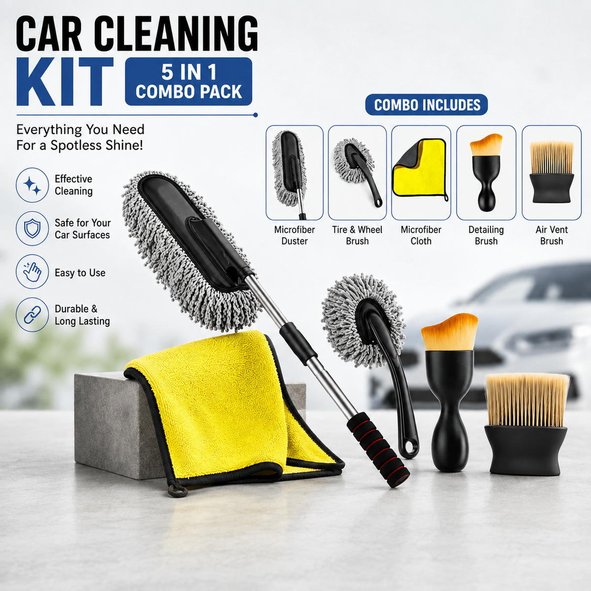5-in-1 Microfibre Car Cleaning Duster Kit
