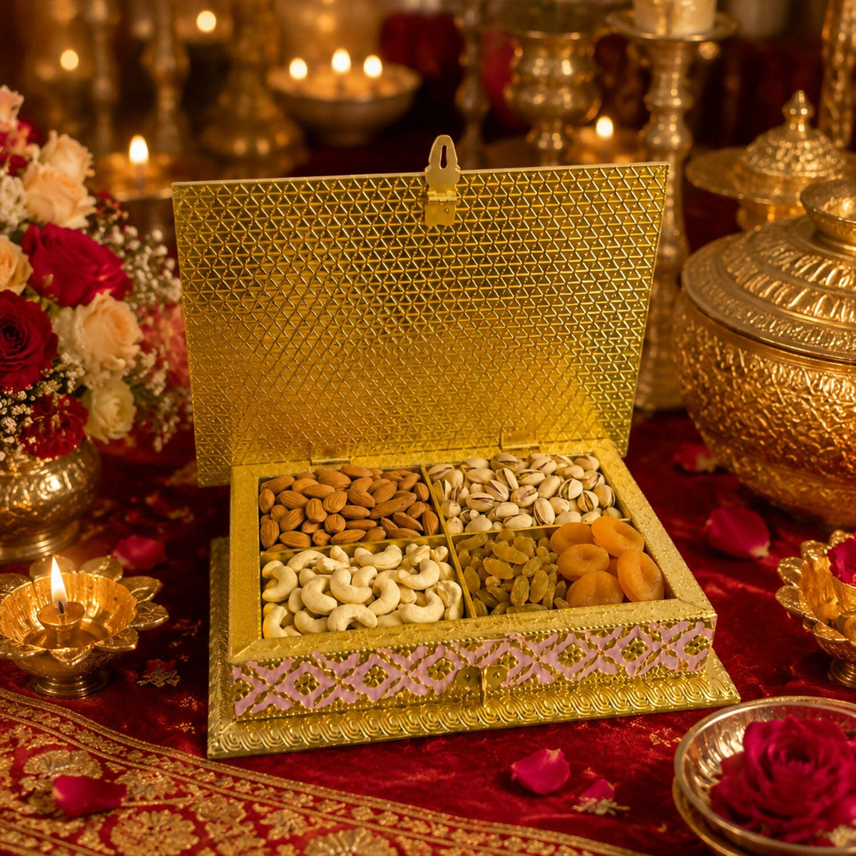 Meenakari Dry Fruit Box – Pink & Gold
