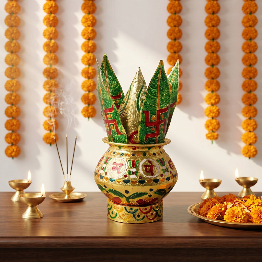 Decorative Pooja Kalash with Lotus Crown – 22 cm