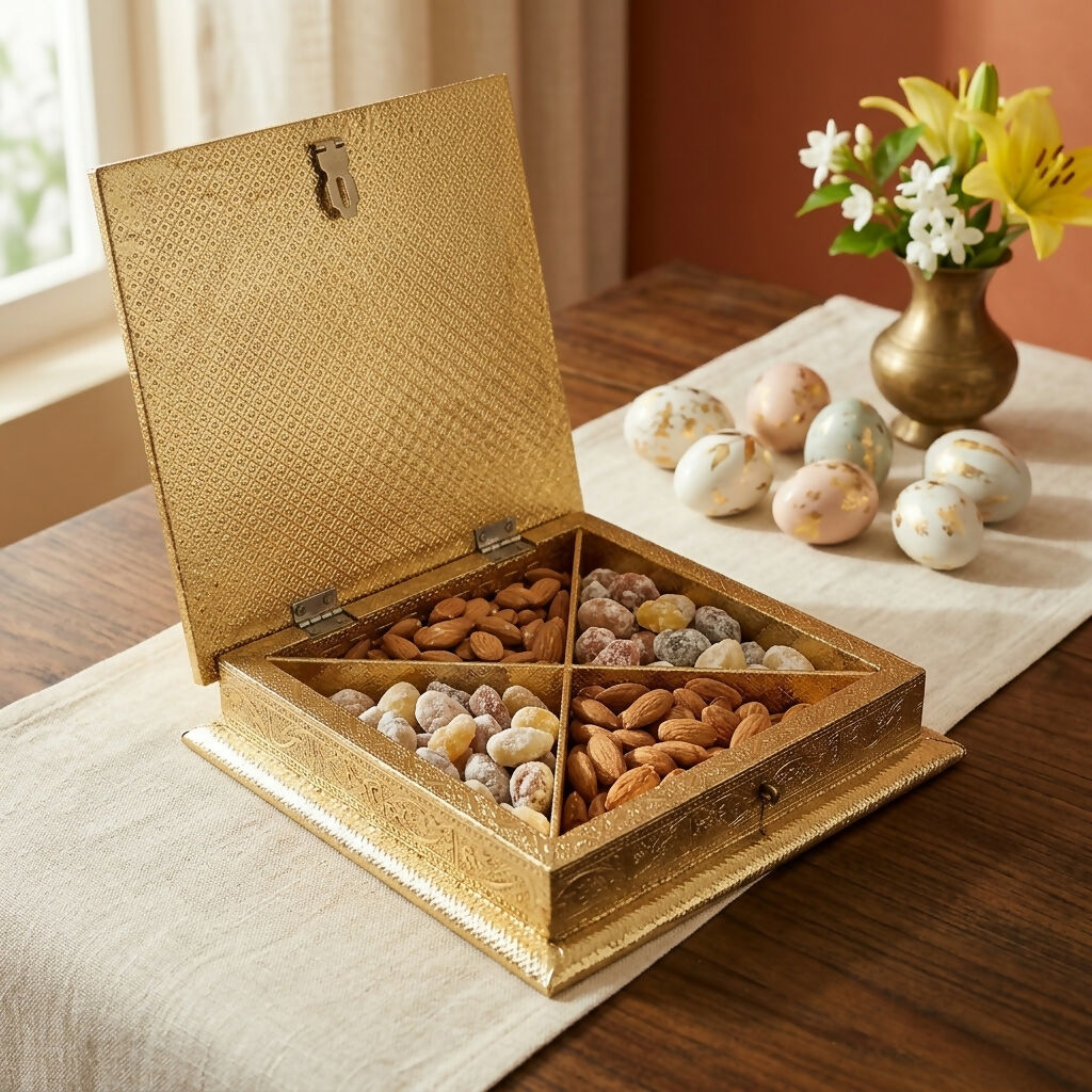 Peacock Embossed Dry Fruit Box – 8 × 8 inch