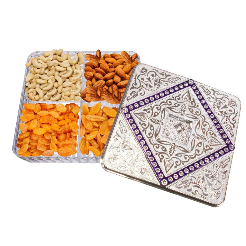 4-Compartment Acrylic Dry Fruit & Mukhwas Box