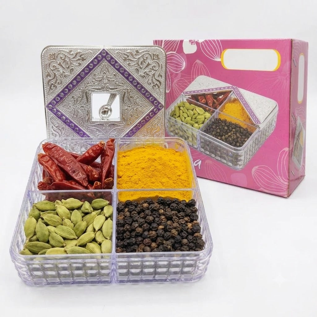 4-Compartment Acrylic Dry Fruit & Mukhwas Box