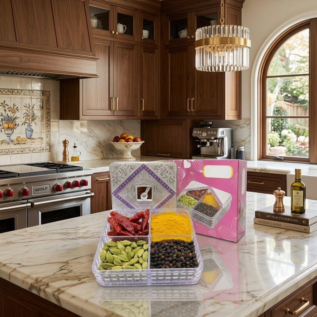 4-Compartment Acrylic Dry Fruit & Mukhwas Box