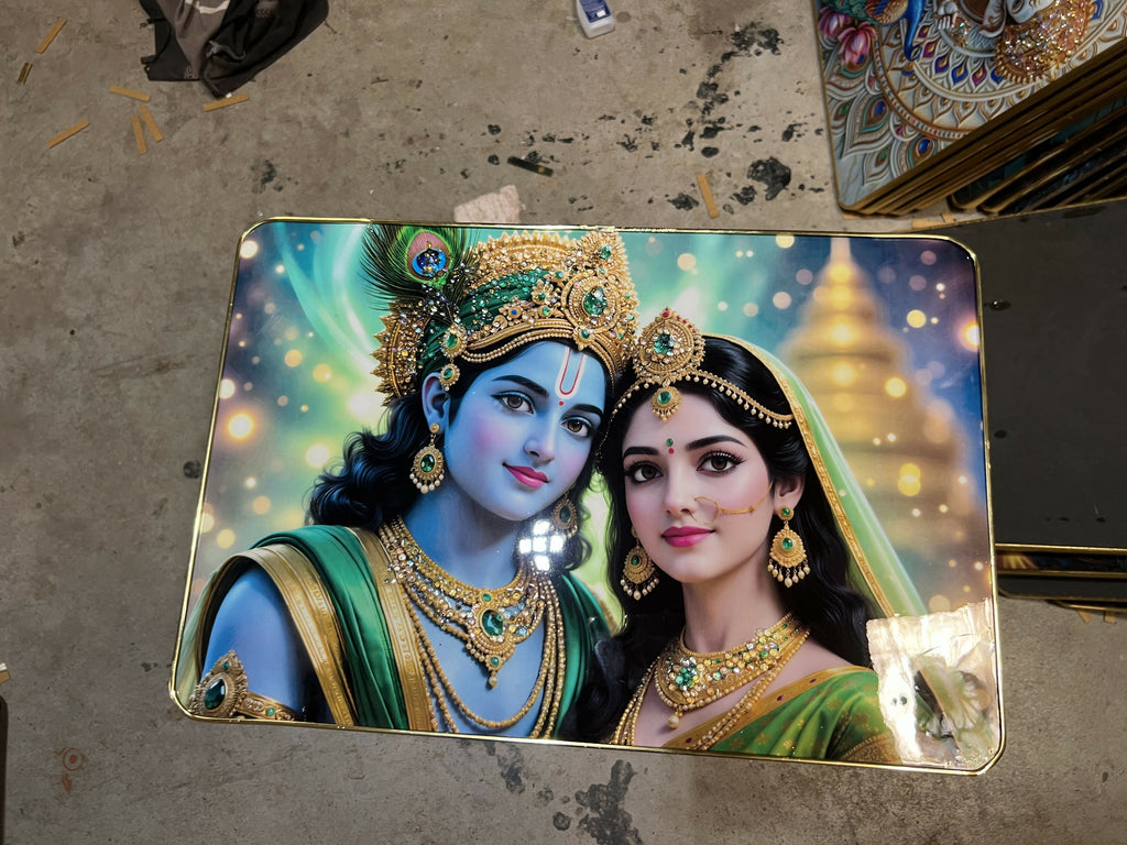 Radha Krishna Gold-Framed Picture – For Mandir & Wall