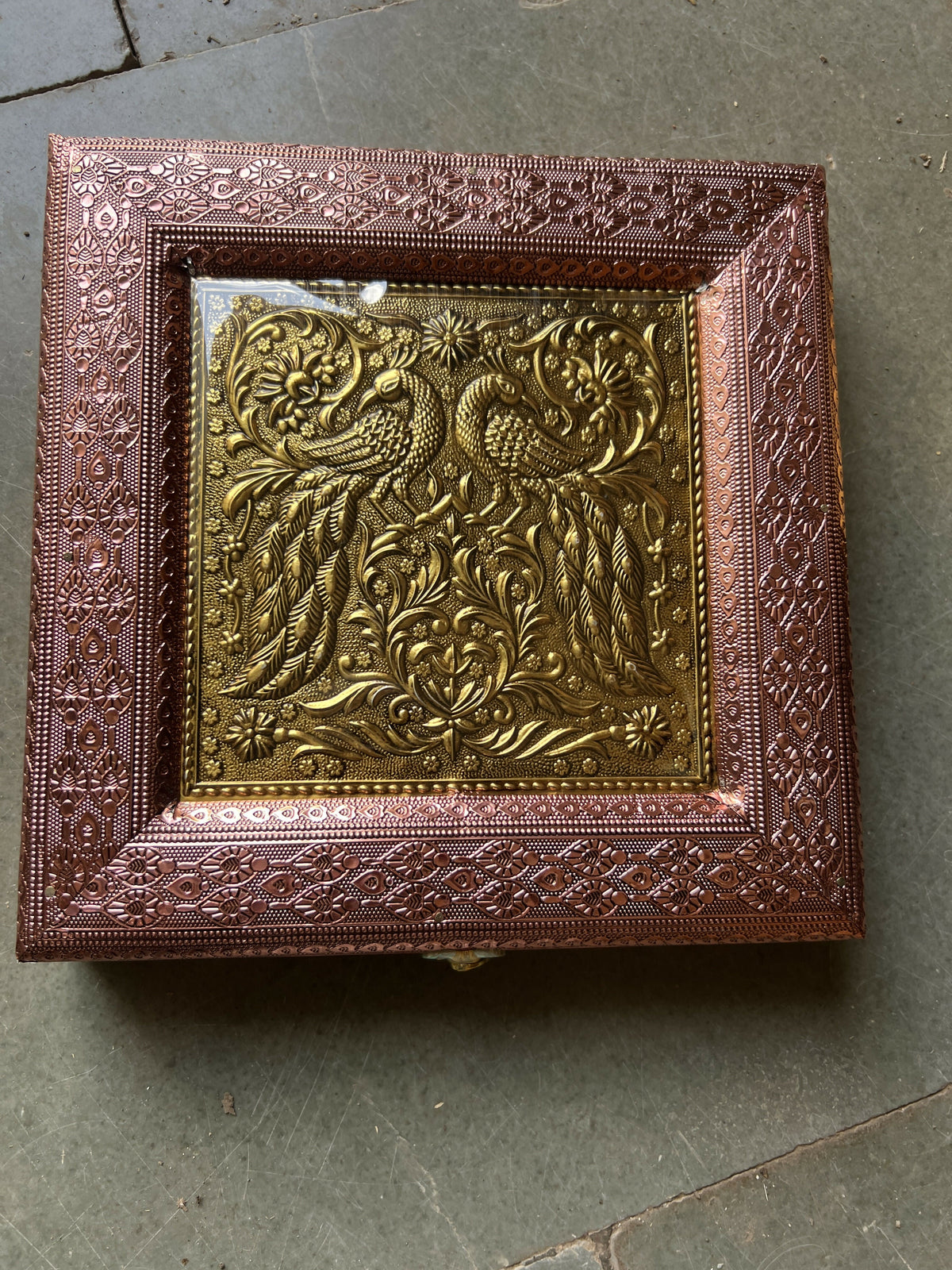 Peacock Embossed Dry Fruit Box – 8 × 8 inch