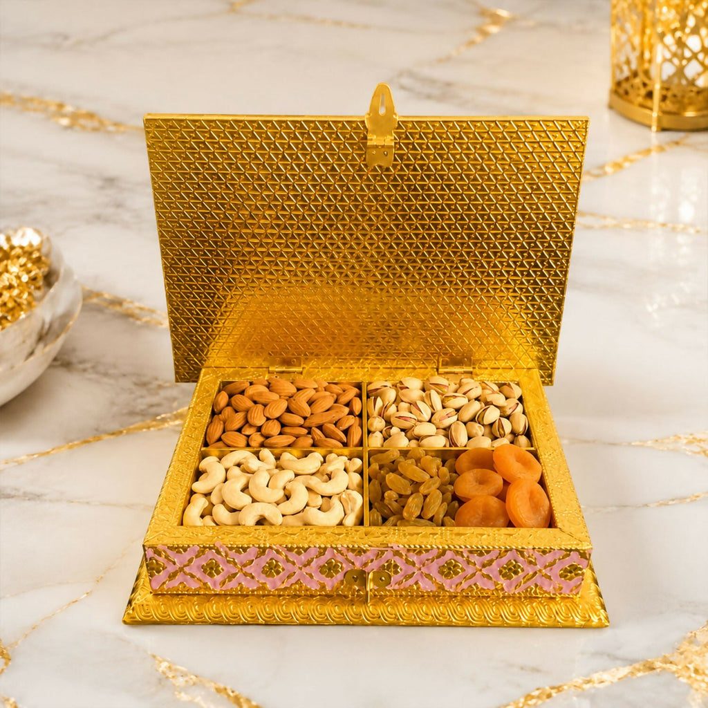 Meenakari Dry Fruit Box – Pink & Gold