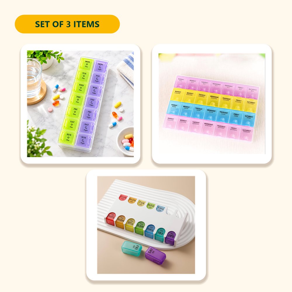 Everything in the Complete Pill Organiser Set – Daily, 4-Times-a-Day & Travel