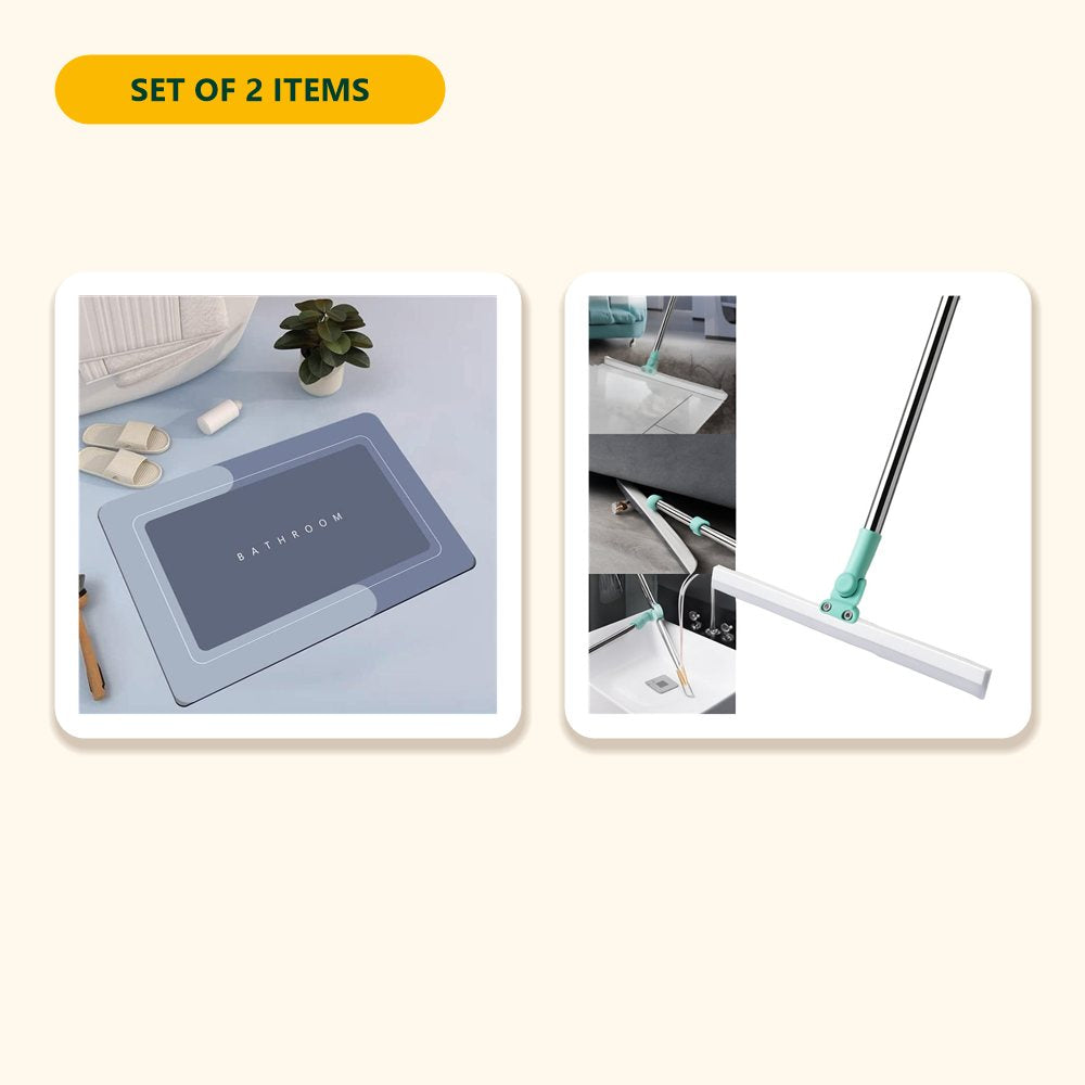 Everything in the Dry Bathroom Set – Absorbent Anti-Slip Mat & Silicone Floor Wiper