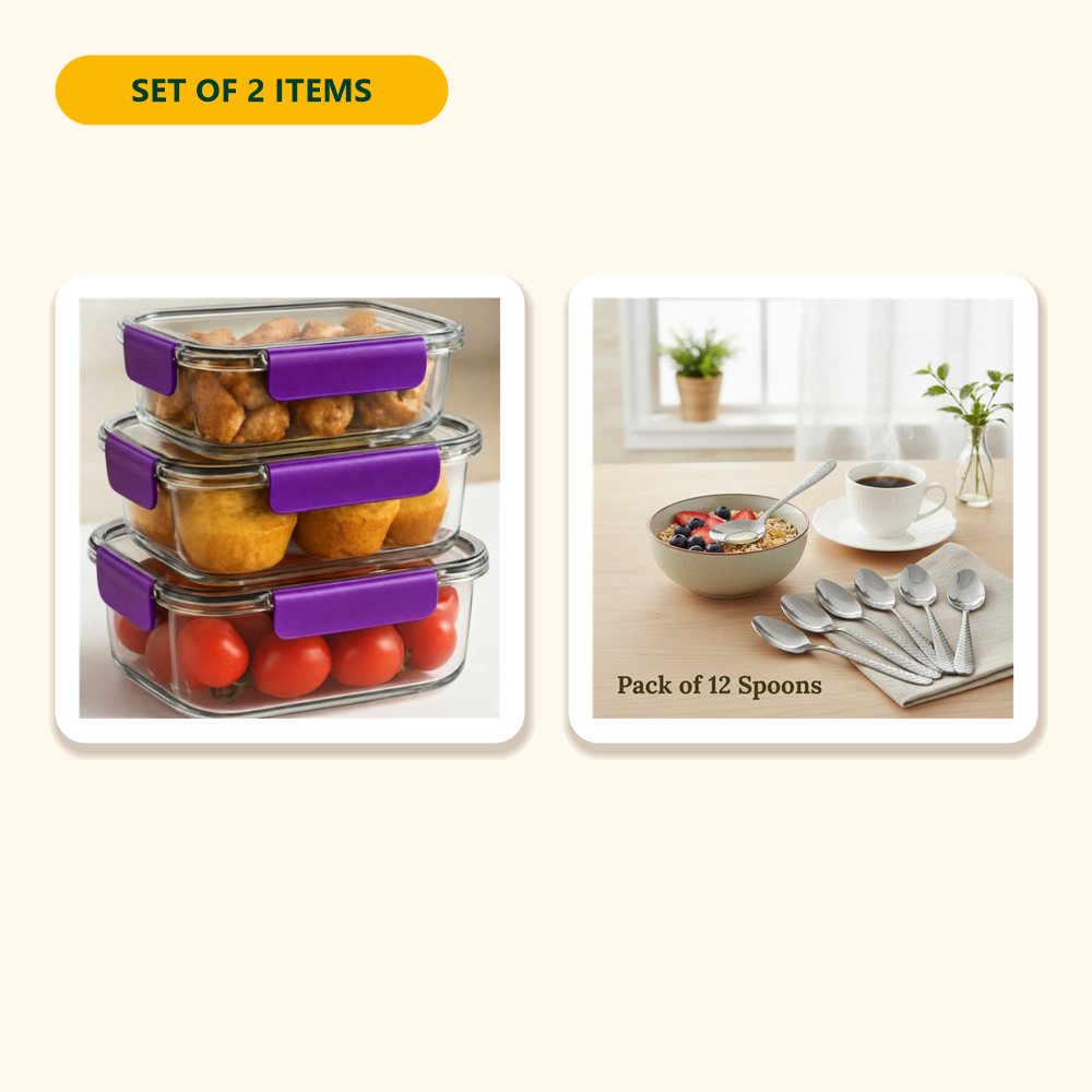 Everything in the Festive Kitchen Gift Set – Airtight Containers & Designer Tea Spoons