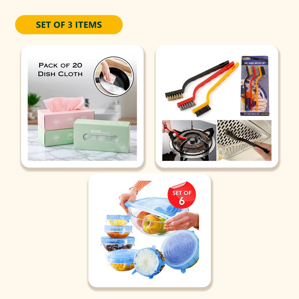 Everything in the Kitchen Cleaning Kit – 20 Dish Cloths, Stove Brushes & Silicone Lids